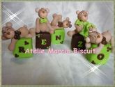 Cubos chá de bebe Urso Marrom com verde