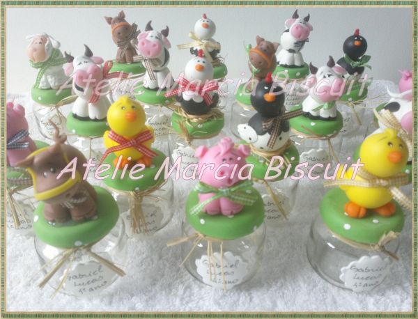 Potes de Papinha decorado Fazendinha biscuit
